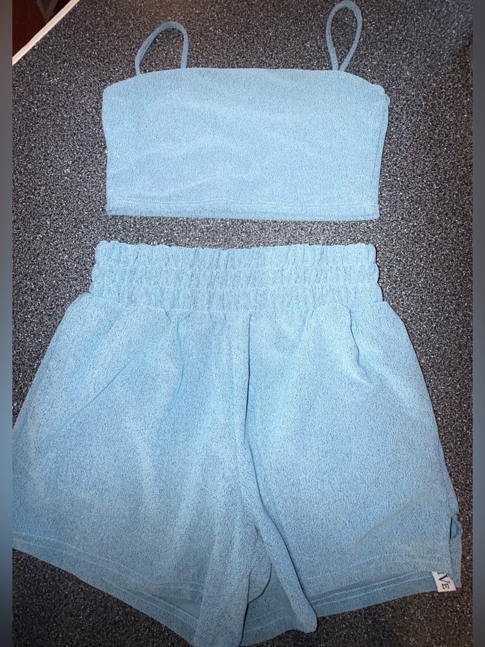 Five Dancewear 2 Piece Blue Heathered Bra/Shorts Set Size Youth XL